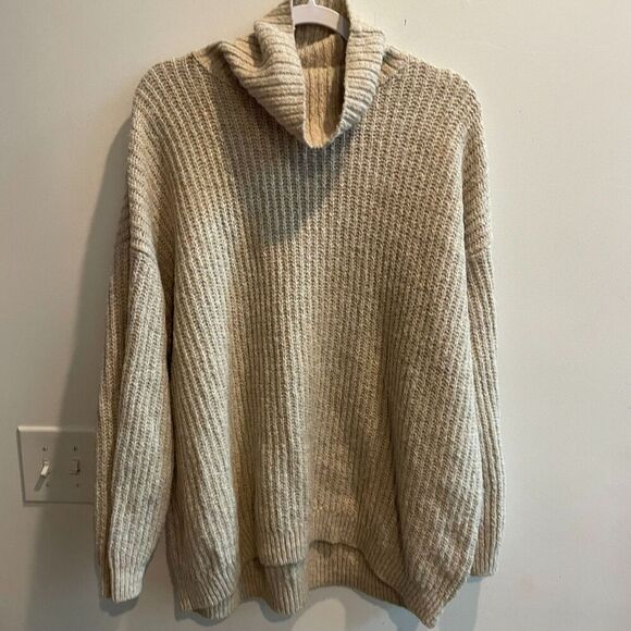 Old Navy Women Beige Sweater 2X Tunic Knit Turtleneck Classic Neutral Thick - Picture 8 of 11